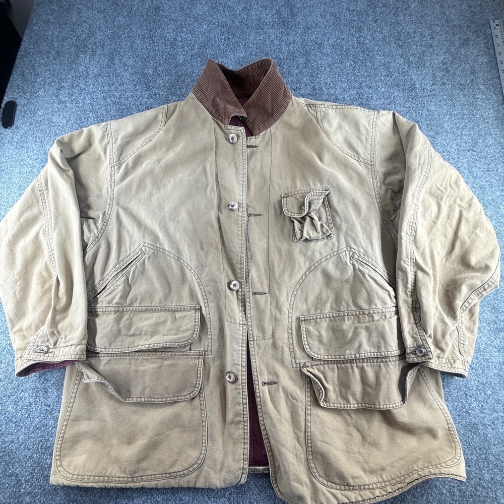 Gap Reversible Barn Coat XL Tan Canvas Burgundy Corduroy Collar Workwear Jacket